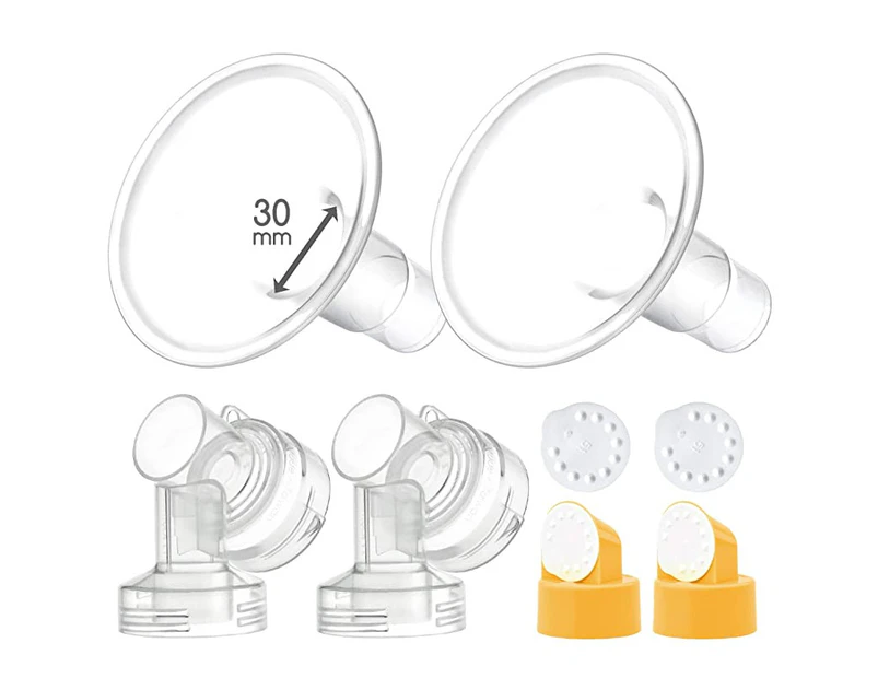 (30mm) - Maymom 30 mm 2X Two-Piece Breastshield, 2X Base Connector w/Valve and Membrane Compatible with Medela Breast Pumps; Lage Shield (30mm)