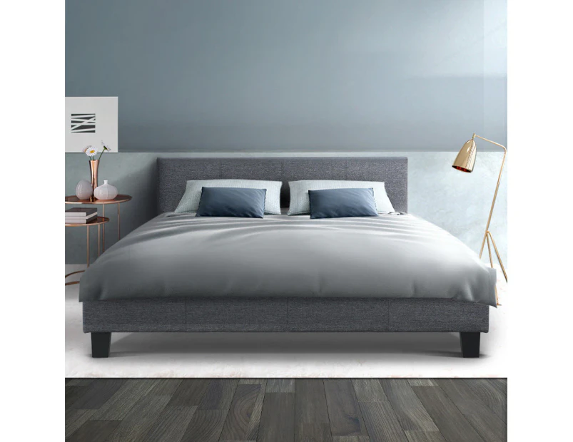 Artiss Bed Frame Queen Size Base Mattress Platform Full Size Fabric Wooden Grey NEO