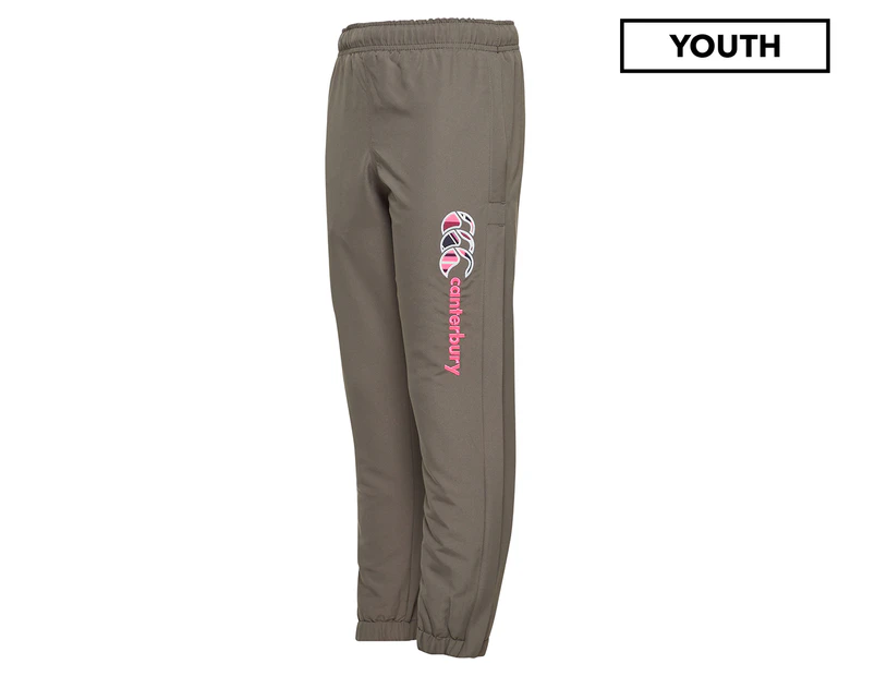 Canterbury Youth Girls' Uglies Tapered Cuff Stadium Pants / Tracksuit Pants - Smoked Pearl/Knockout Pink