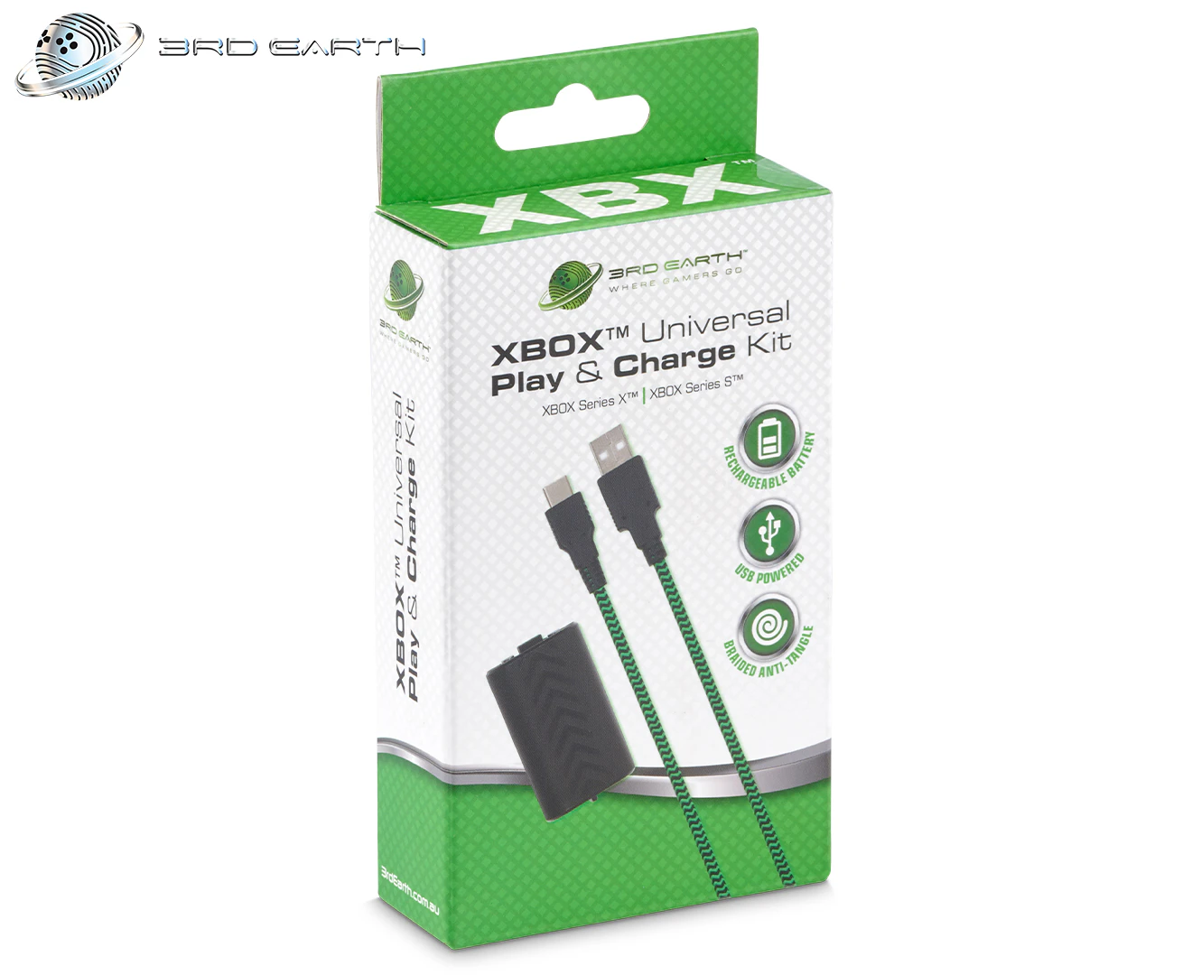 3rd Earth Play & Charge 3m Braided Cable/Kit For Xbox Series S/X Controllers