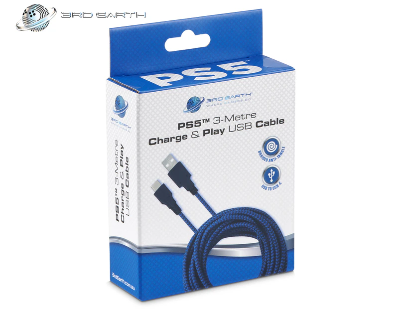 3rd Earth 3m Charge & Play Braided USB Cable For PlayStation 5