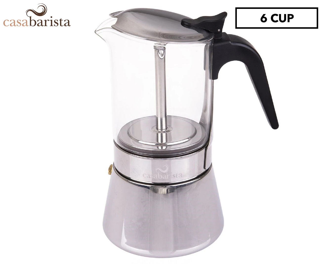 Casa Barista 6-Cup Glass Top Stainless Steel Capri Espresso Maker