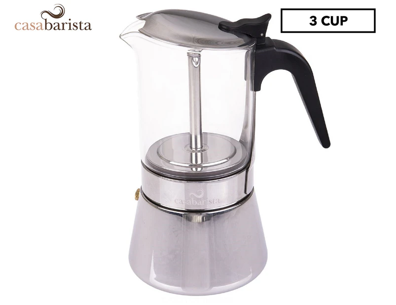 Casa Barista 3-Cup Glass Top Stainless Steel Capri Espresso Maker