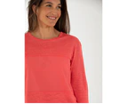 Women's Marco Polo Long Sleeve Basic Block Tee Coral Red