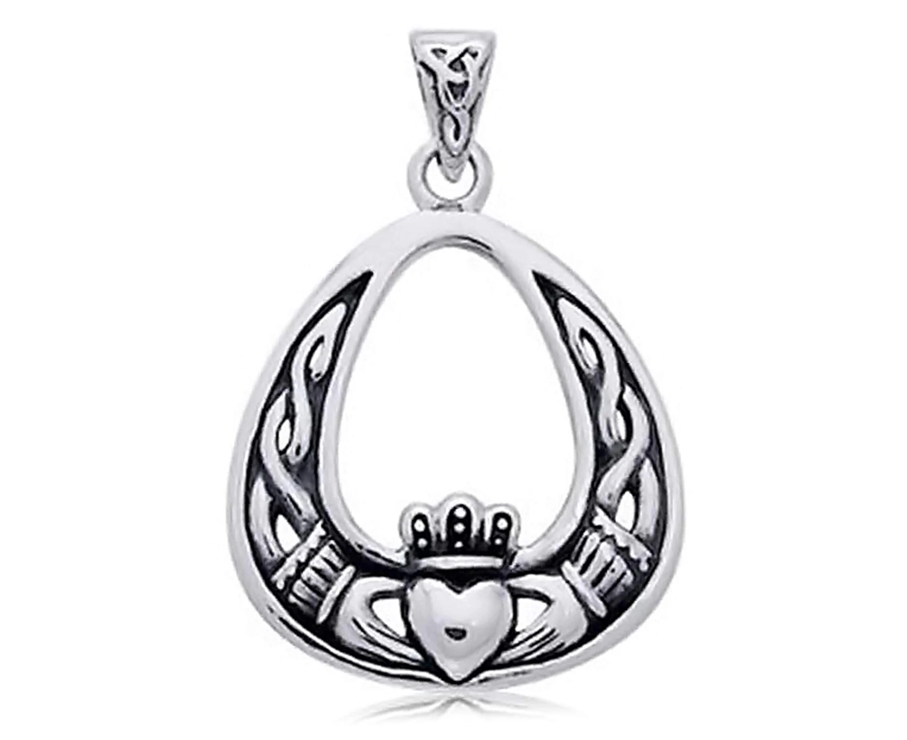 BFF Celtic Knot Irish Friendship Claddagh Pendant Necklace For Women For Teen Oxidised 925 Sterling Silver