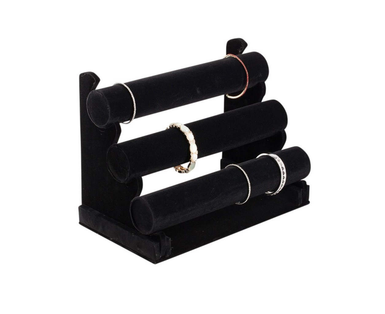 Plixio Bracelet Holder and Jewelry Stand-- Velvet Three Tier Display and  Organizer Rack for Bracelets, Necklaces, Watches