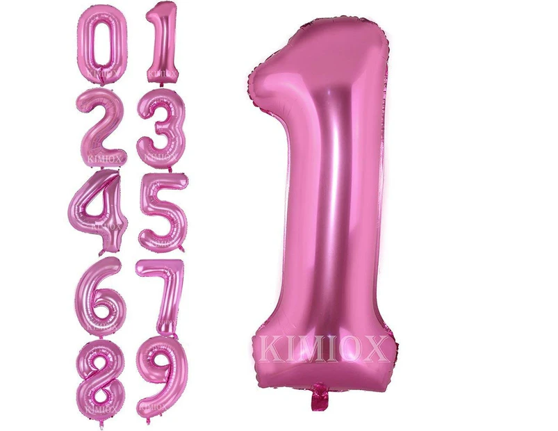 (Pink Number 1) - KIMIOX Number Balloons, 2 Pcs 100cm Pink Birthday Number Balloon Party Decorations Supplies Helium Foil Mylar Digital Balloons (Pink Numb
