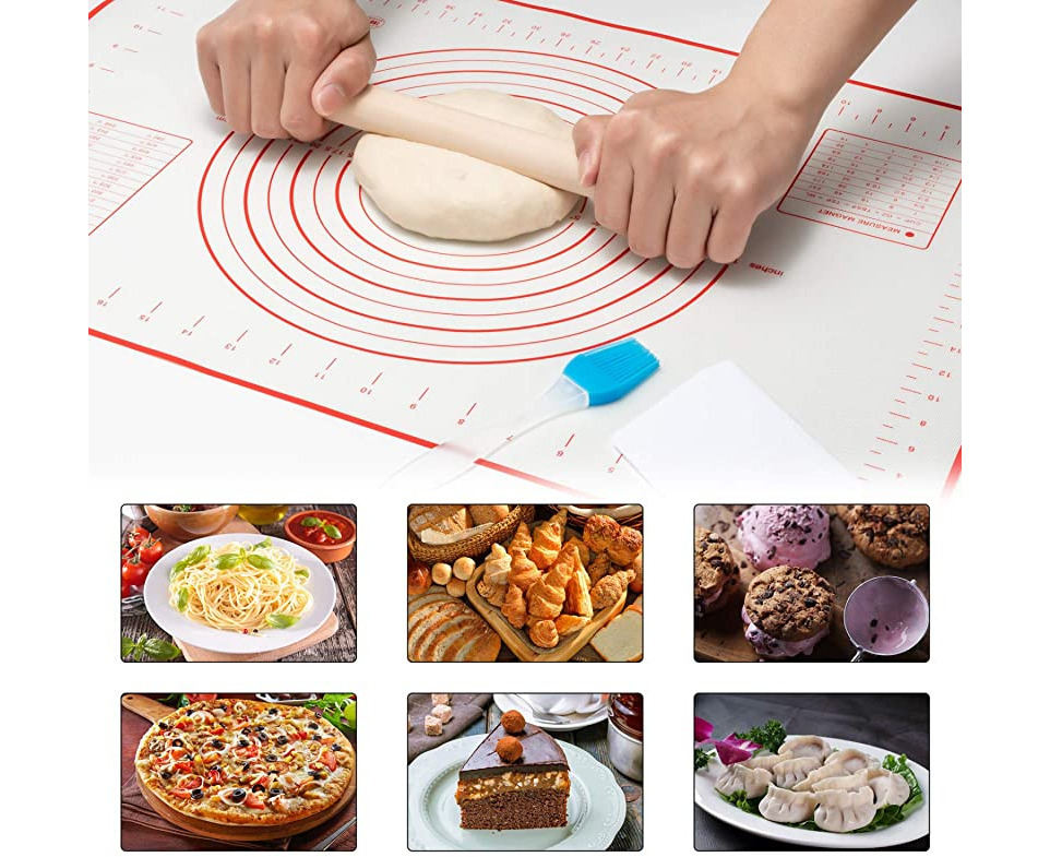 Large Silicone Pastry Mat Extra Thick Non Stick Baking Mat with Measurement Fondant Mat, Counter Mat, Dough Rolling Mat, Oven Liner, Pie Crust Mat (L