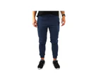 Mens Skinny Track Pants Joggers Trousers Gym Casual Sweat Cuffed Slim Trackies Fleece - Navy - M