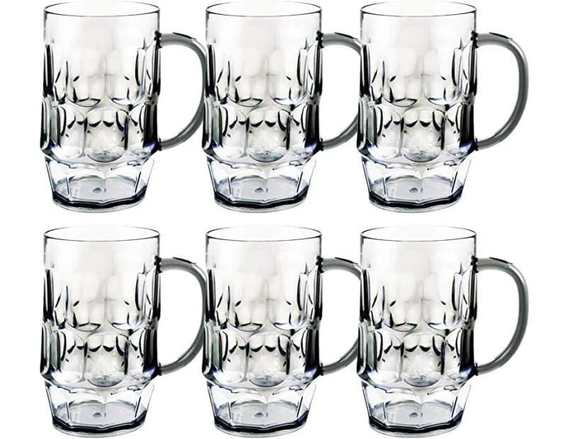 Plastic Beer Mugs with Handle - Bulk Set of 6 Acrylic Beer Drinking Cups For Men Women (770ml Each)
