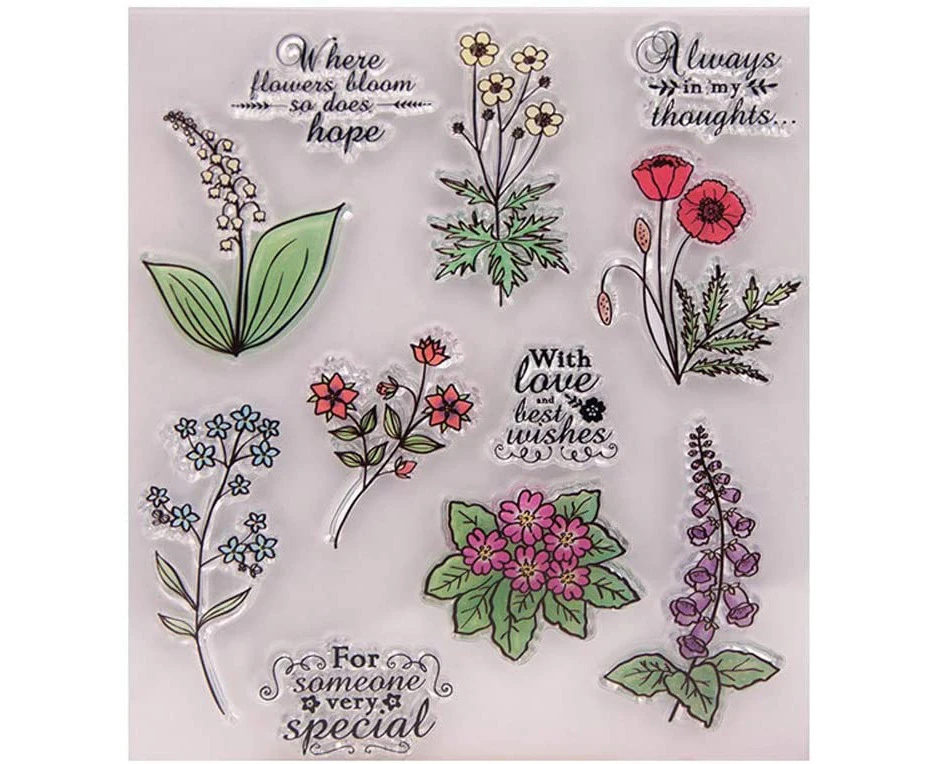 (T1357) - 13cm by 15cm Flower Love Letters Leaves Clear Rubber Stamps for Scrapbooking Card Making Christmas Valentine's Day Stamps