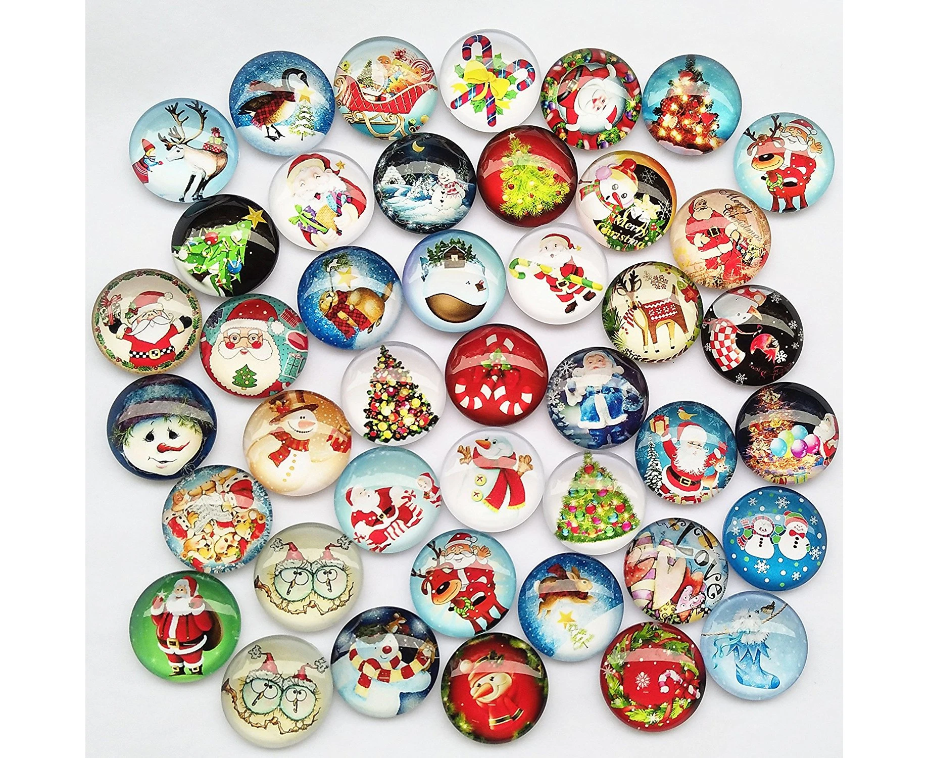 (25mm(1")) - Dandan DIY 20pcs 25mm(1") Assorted Styles Christmas Snow Man Tree Claus Jingle Bell Glass Button Flatback Flat Backs Button Glass Cameo Caboch