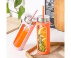 (Orange) - Kodrine 710ml Glass Water Tumbler with Metal Straw and Lid, Wide Mouth Water Bottle, Straw Silicone Protective Sleeve BPA FREE-Orange