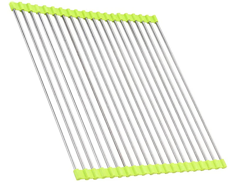 (Green) - 45cm L x 40cm W Roll Up Dish Drying Rack Foldable Dish Rack Multipurpose Dish Drainers over the Sink Dish Drying Rack Roll-up Drying Rack SUS304