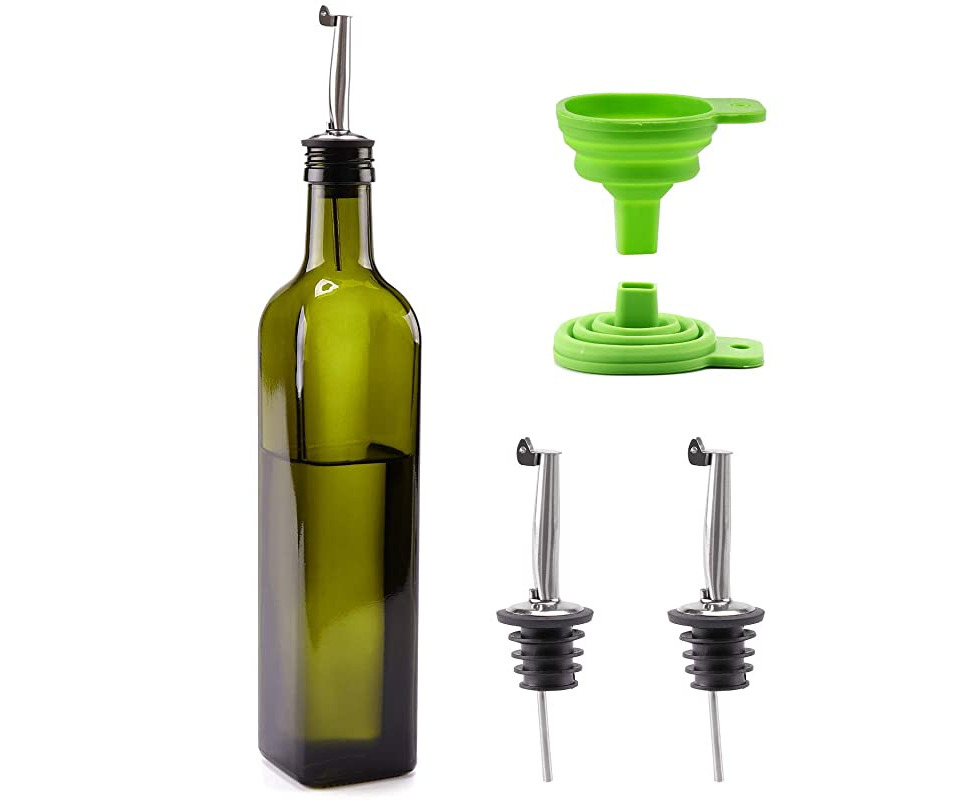 Cosyres Glass Cooking Olive Oil/Vinegar Dispenser Bottle for Kitchen with 2 Pourers 500ml 