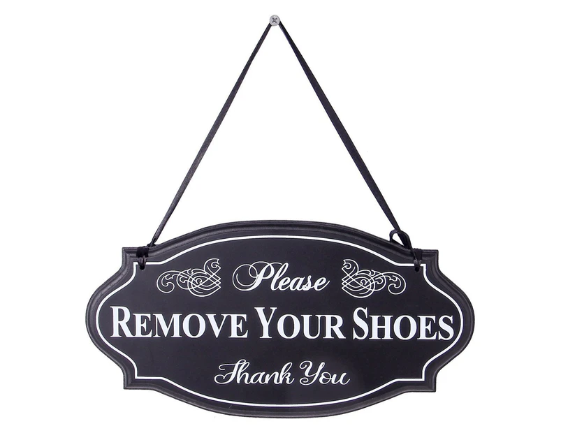 (Please Remove Your Shoes Thank You) - NIKKY HOME Please Remove Your Shoes Thank You Wooden Wall Decorative Sign 11.75 x 0.9cm x 16cm Black