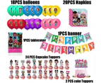 LOL Party Supplies Birthday Decorations, 76 Pcs LOL Doll Party Favours - Banner, Cake Toppers, Tablecover, Napinks and Balloon for Kids Surprise Themed Par