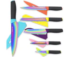 (12Pcs Knife Set) - KNIFAST Kitchen Knife set Rainbow Titanium Coated - 12 Pcs Knife Set with Blade Guards, Dishwasher Safe, Razor Sharp German Stainless S