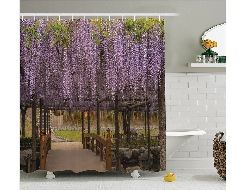 (180cm  W By 210cm  L, Multi 5) - Ambesonne Japanese Decor Collection, Dreamy Lilac Flowers Hanging Down from Terrace Top to Bottom Field Paradise Scenery,