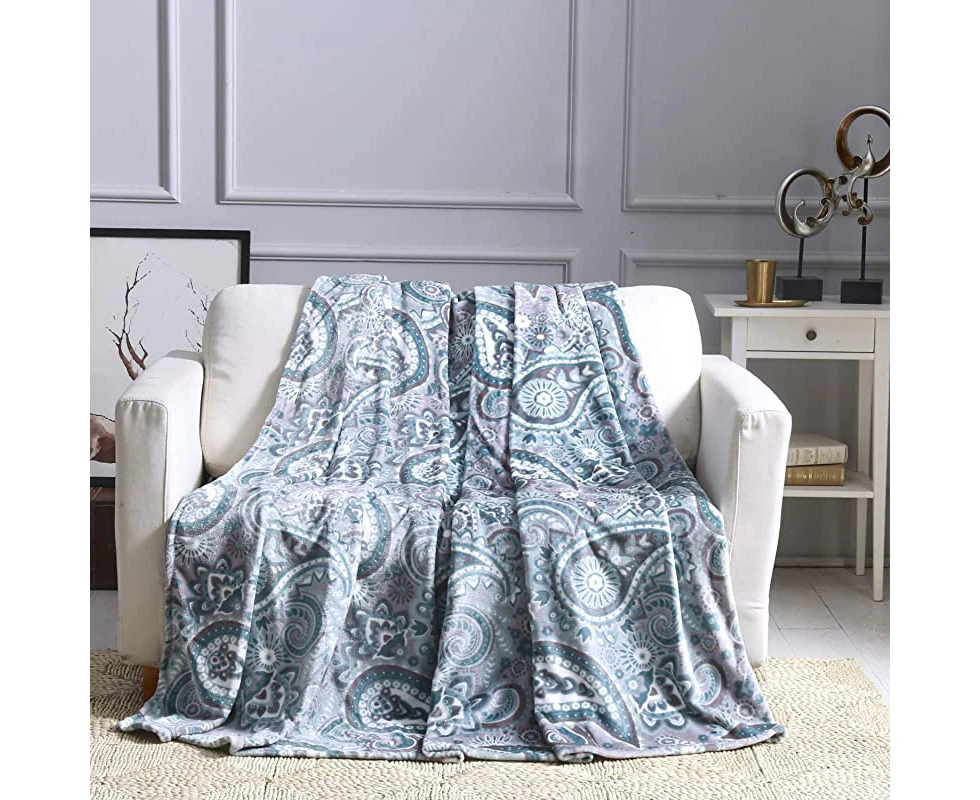 (Queen, Beverly Teal Paisley) - All American Collection Super Soft Ultra Comfort Plush Microfiber Solid Throw Blanket for Couch Home Bedroom Living Room (Q