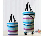 (Colorful Stripes) - Cocobuy Collapsible Trolley Bags Folding Shopping Bag with Wheels Foldable Shopping Cart Reusable Shopping Bags Grocery Bags Shopping