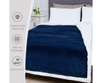 (130cm  x 150cm , Navy Blue and White Sherpa) - Sherpa Blanket Fleece Throw – 50x60, Navy Blue – Soft, Plush, Fluffy, Warm, Cosy – Perfect for Bed, Sofa, C