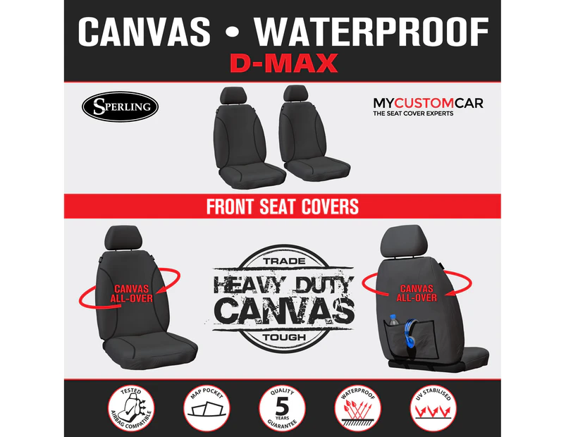 Isuzu D-Max D Max Dual Cab 2012-2020 TRADIES Canvas Grey FRONT Car Seat Covers - Grey