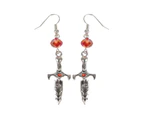 Dagger Silver Halloween Earrings with Red Jewels