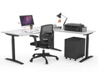 Sit-Stand Range - Electric Corner Standing Desk Black Frame Left or Right Side Return [1600L x 1800W with Cable Scallop] - white, none