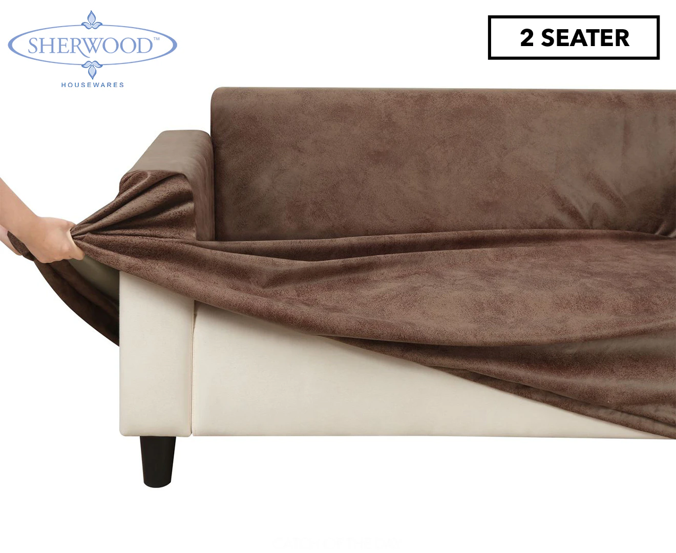 Sherwood Home Premium Faux Leather Light Brown 2 Seater Couch Sofa Cover