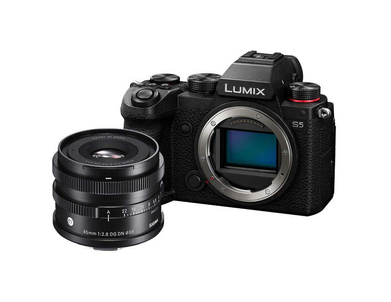 Panasonic LUMIX S5 Body with Sigma AF 45mm f/2.8 DG DN L-Mount Lens - Black