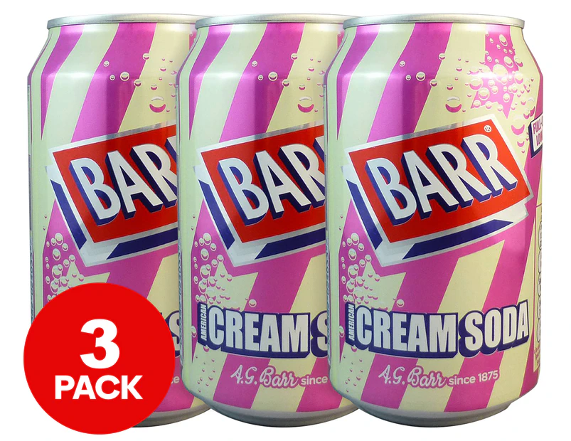 3 x Barr American Cream Soda Cans 330mL