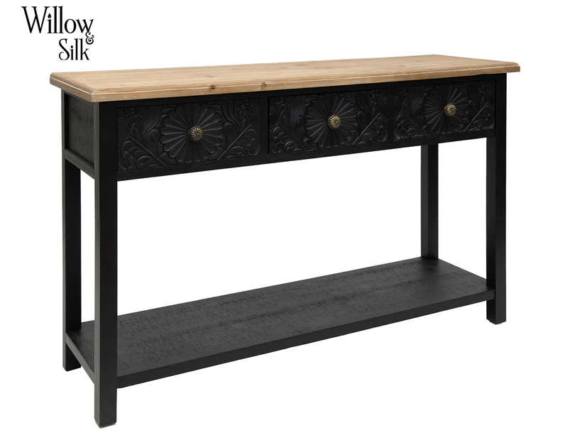 Willow & Silk Palais Ornate 3-Drawer Console Table - Black