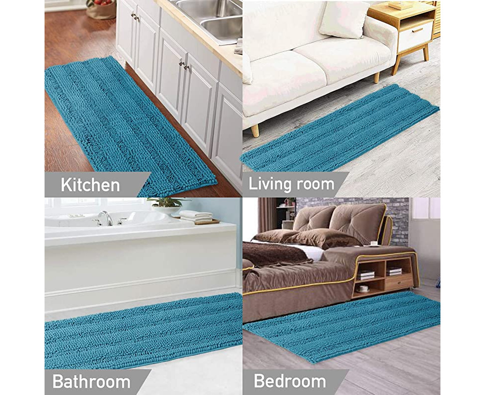 Turquoize Bath Rug Runner for Bathroom 59 inchx 20 inch Extra Large Navy Blue Striped Bath Mat Runner Slid Resistant Oversize Non-Slip Bathroom Rugs Shag Area