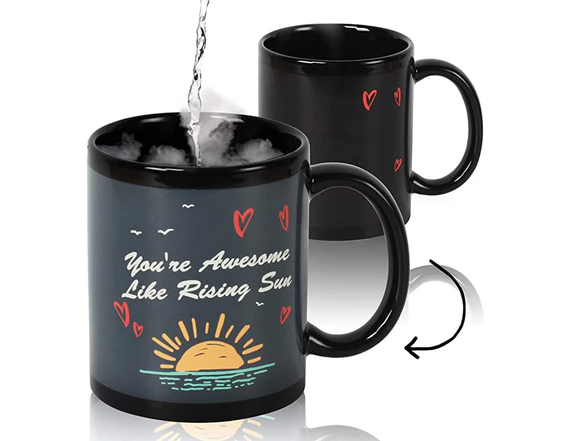 (Sun Rising-1) - Novelty Coffee Mug, Ceramic Coffee Tea Cups with Heat Colour Changing Love Hearts 325ml Birthday Gift Coffee Mugs for Adults Cute Creative