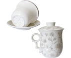 (Golden Leaves White) - Tea Talent Porcelain Tea Cup with Infuser Lid and Saucer Sets - Chinese Jingdezhen Ceramics Coffee Mug Teacup Loose Leaf Tea Brewin