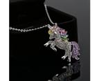 Naler Unicorn Pendant Necklace, Rainbow Crystal Unicorn Charm Pendant Silver Necklace Chain Jewellery Gift Box 2