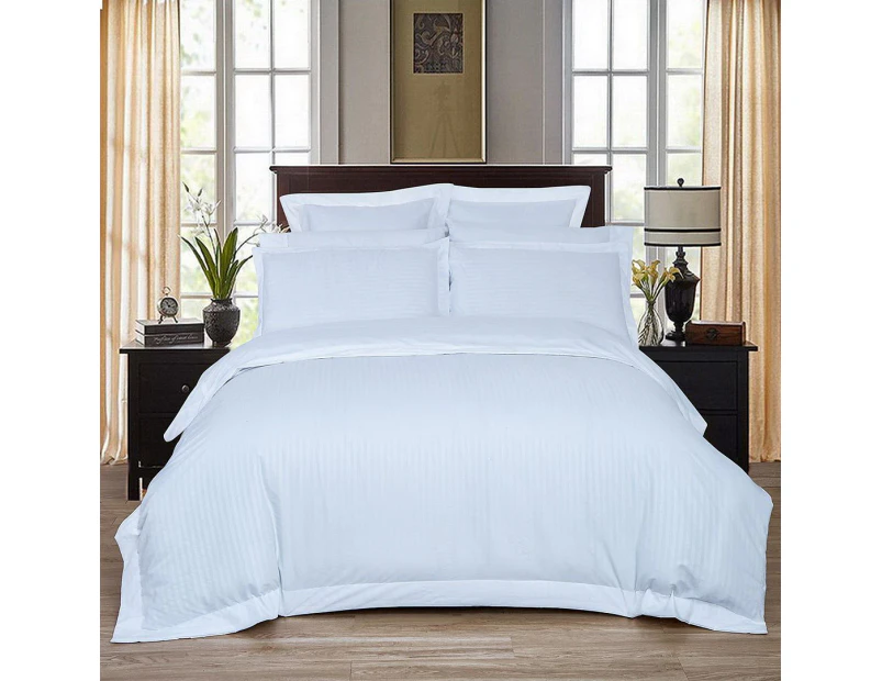 1000TC Ultra Soft Striped Quilt/Doona/Duvet Cover Set (Queen/King /Super King Size Bed) - White