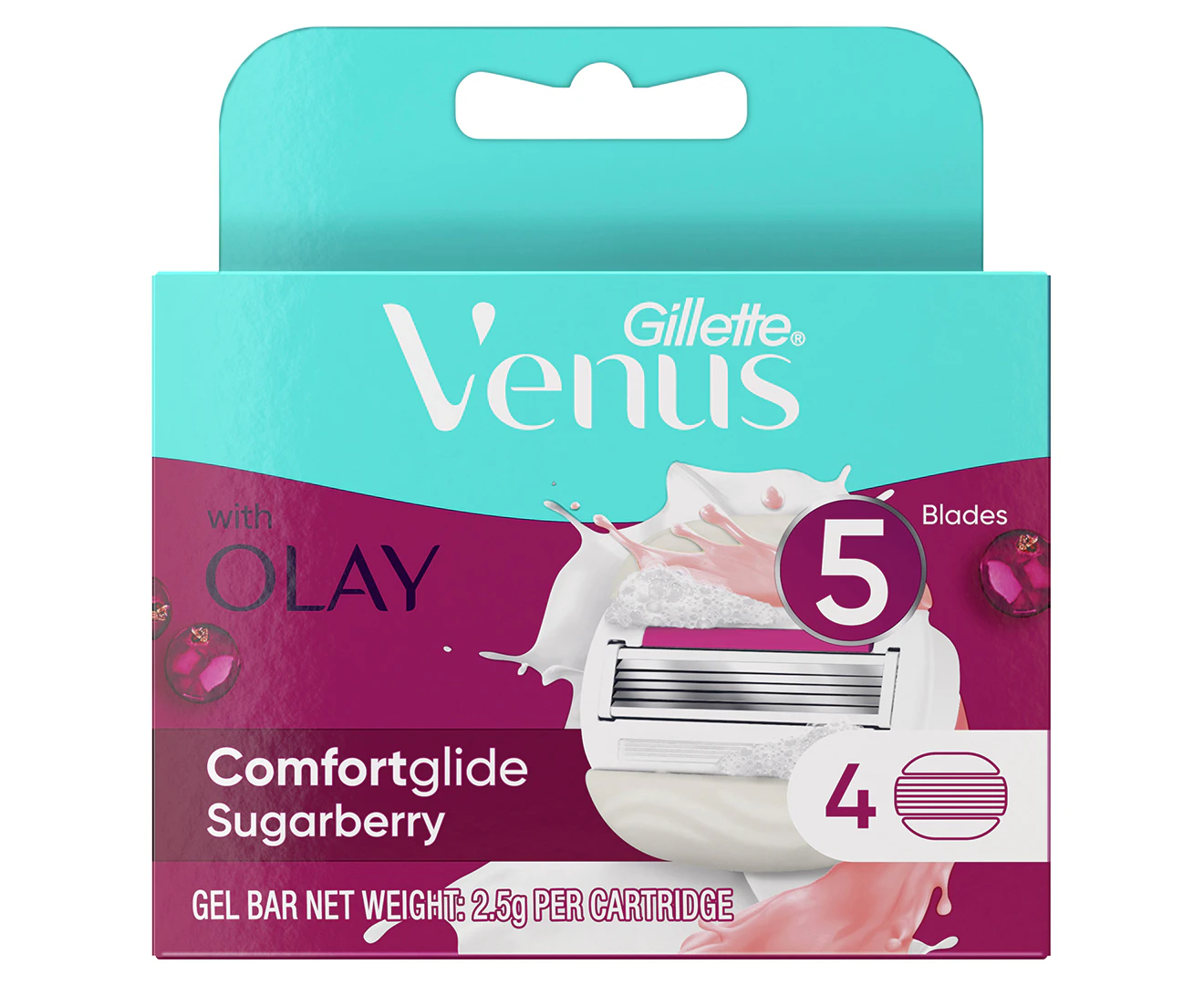 GIllette Venus Comfort Glide Sugarberry Razor Refills 4pk