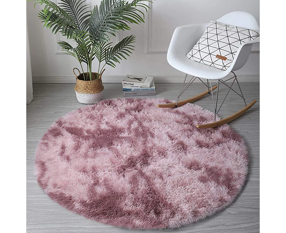 (Round: 1.2m x 1.2m, Pink/White) - GKLUCKIN Shag Ultra Soft Area Rug, Non-Skid Fluffy 1.2mX1.2m Pink Blush Round Plush Indoor Fuzzy Accent Circle Faux Fur