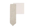 AusCufflinks Floral Cream Skinny Tie + Pocket Square (Cream Solid) Set for Him