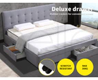 Levede Fabric Bed Frame Double Tufted 4 Drawers Storage Wooden Mattress Grey