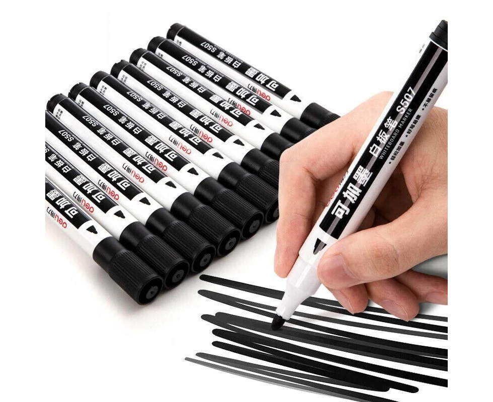 6Pcs Whiteboard Black Pen Marker Multicolored Metal Plastic-Able to Refill