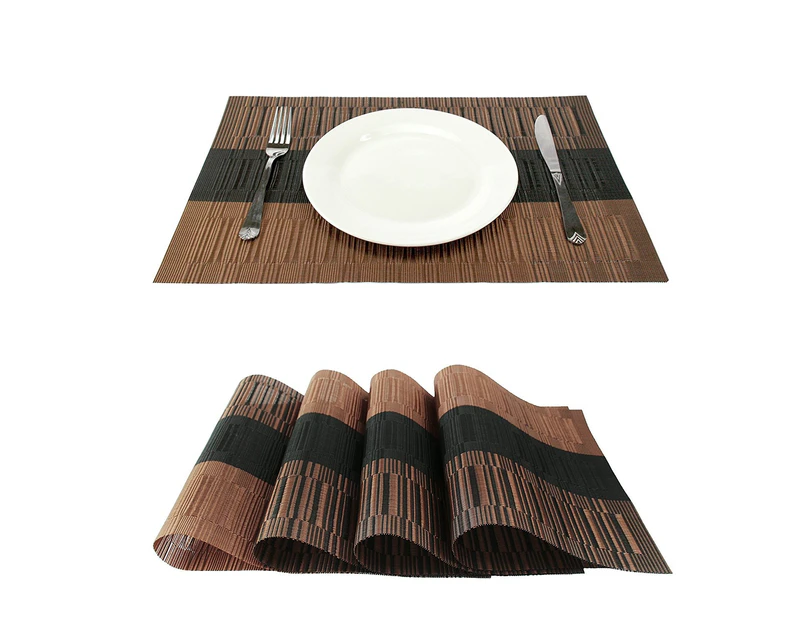 (4, Ombre Coffee and Black) - Exquisite Bamboo PVC Placemats Woven Vinyl Non-slip Kitchen Place Mats for Table Heat-Resistant Brown Mats (Ombre Coffee and