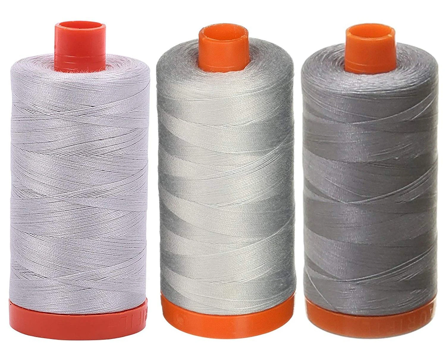 (Aluminum + Dove + Grey) - 3-PACK - Aurifil 50WT - Aluminium + Dove + Grey, Solid - Mako Cotton Thread - 1422Yds EACH