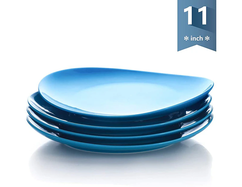 (28cm , Steel Blue) - Sweese 150.107 Porcelain Dinner Plates - 28cm - Set of 4, Steel Blue