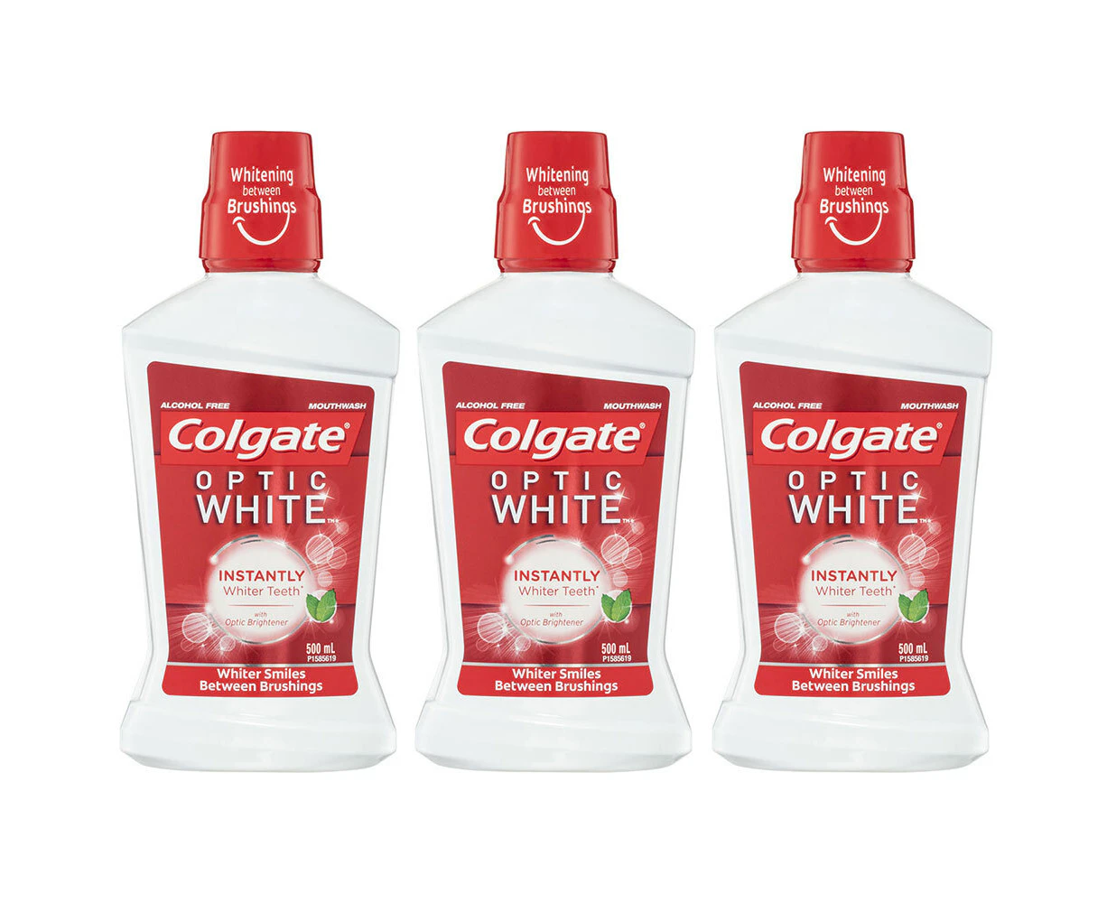 3x 500ml Colgate Mouthwash Optic White Dental/Teeth Hygiene/Cleaning/Care/Health