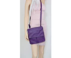 (Purple) - Girly HandBags Double Pocket Italian Leather Messenger Bag