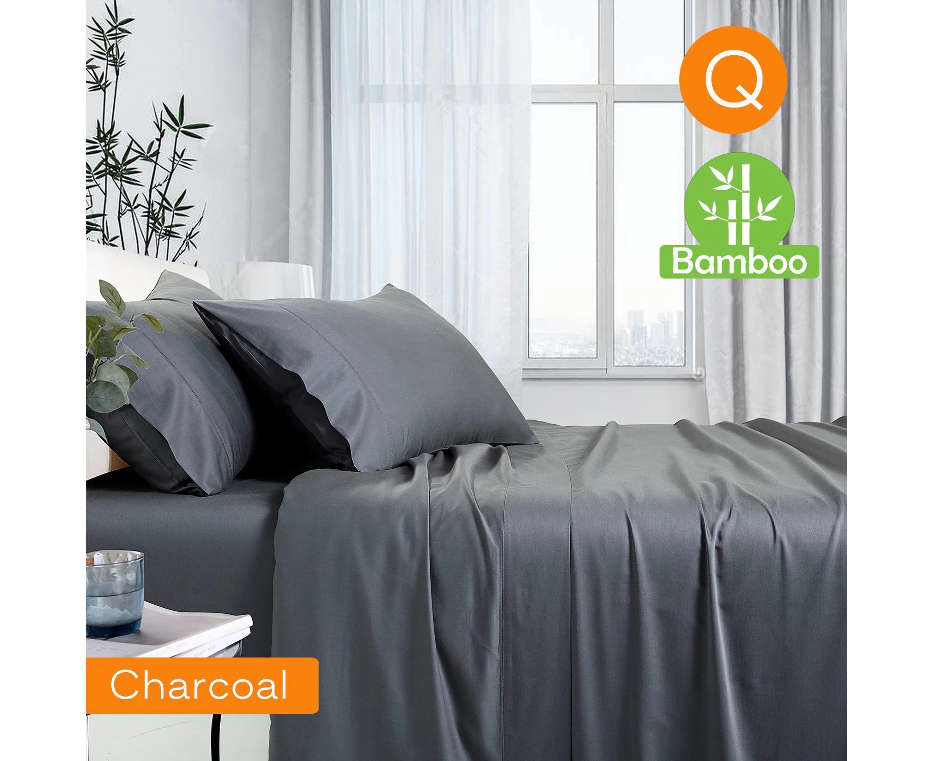 Amor 1000tc Luxurious Bamboo Cotton Sheet Sets Fitted Flat Sheet Pillowcases All Size Charcoal