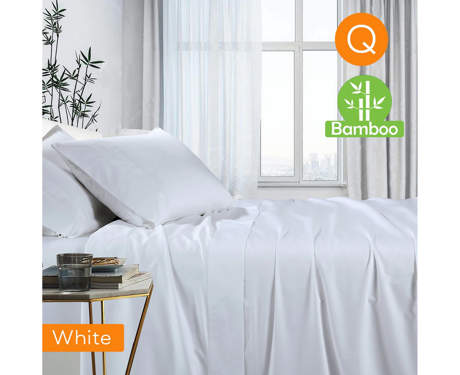 1000tc Luxurious Bamboo Cotton Sheet Sets Fitted Flat Sheet Pillowcases All Size White - Queen